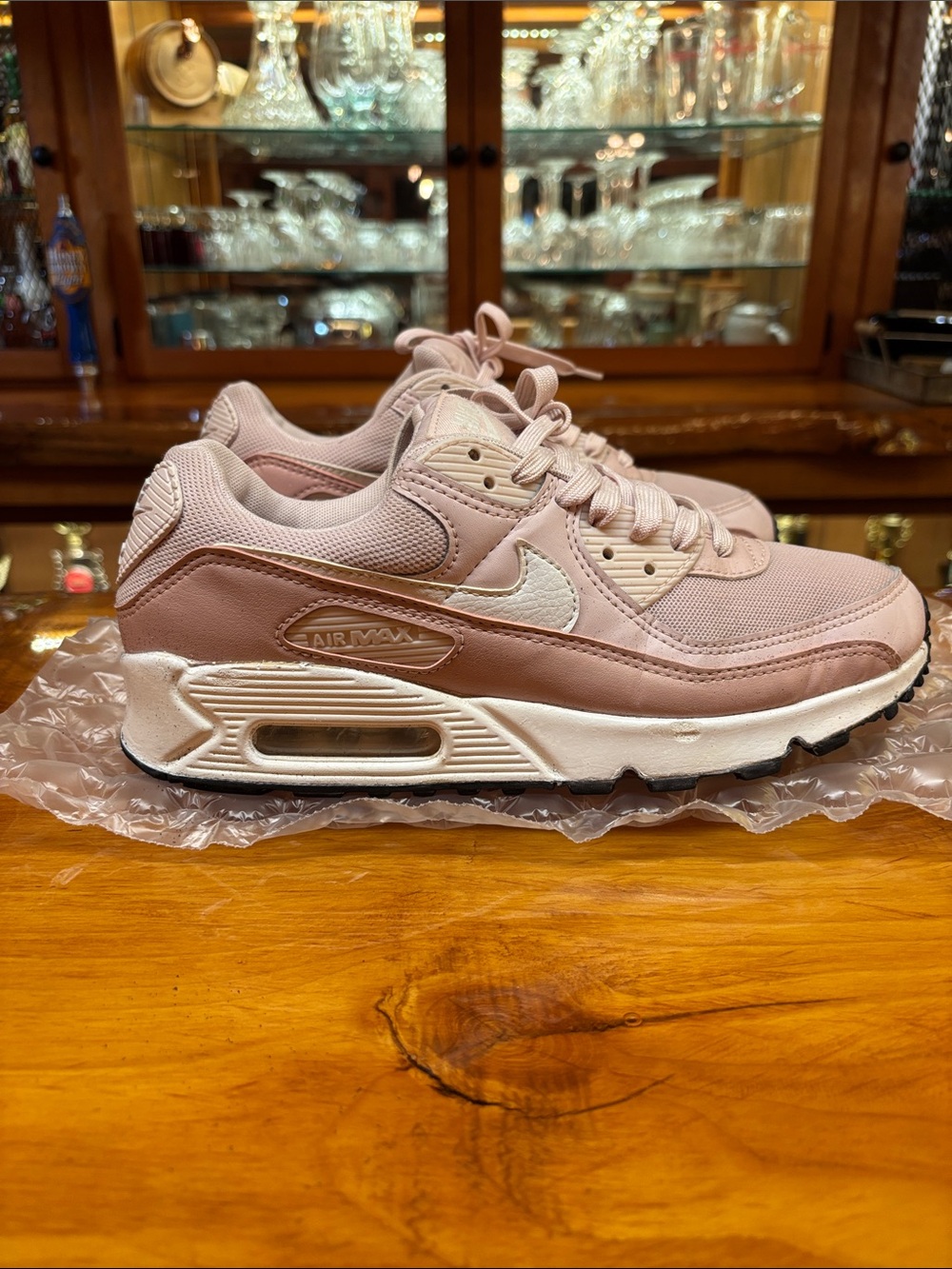 Nike Women’s Air Max 90 Sneakers in Dusty Rose with Cream Swoosh